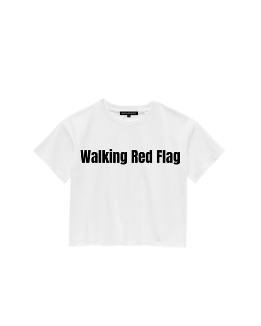 ÚNICO STUDIOS WALKING RED FLAG CROP T-SHIRT - White