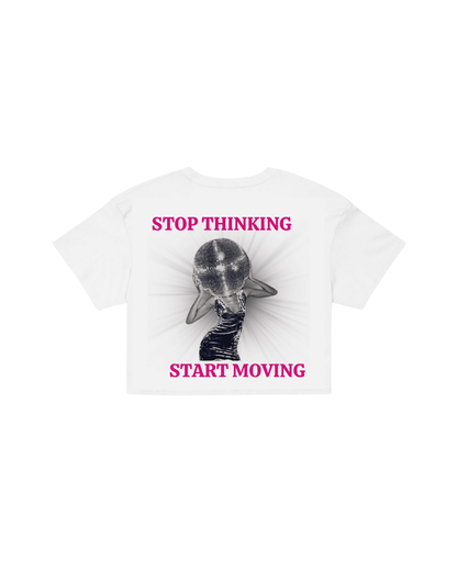 ÚNICO STUDIOS STOP THINKING CROP T-SHIRT - White