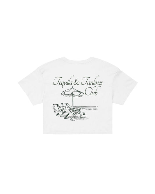 ÚNICO STUDIOS TEQUILA & TANLINES CLUB CROP T-SHIRT - White