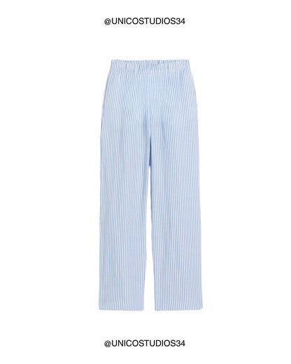 ÚNICO STUDIOS STRIPED POPLIN PANTS - Blue, White